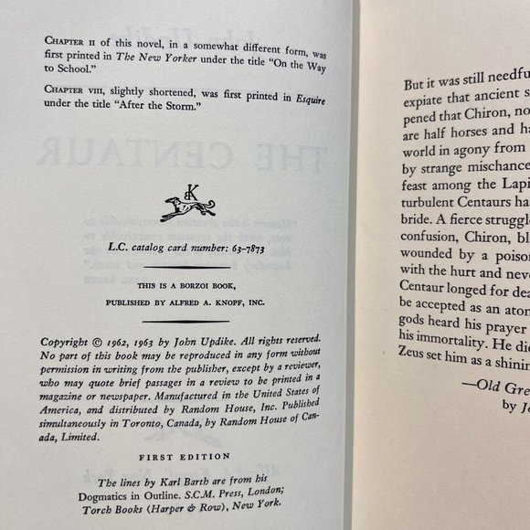 John Updike / The Centaur 1st Edition 1963 Book W/ Dust Jacket First Edition!! - Picture 3 of 4